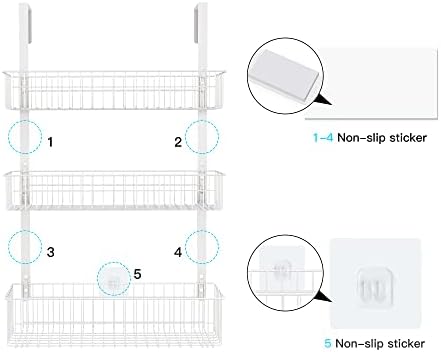 LUCYCAZ Over The Door Storage Organiser, 3 Tier Metal Hanging Shelf Rack with 6 S-Hooks Back of Door Storage Organiser Pantry Baskets for Kitchen Bathroom (3 Basket-White)