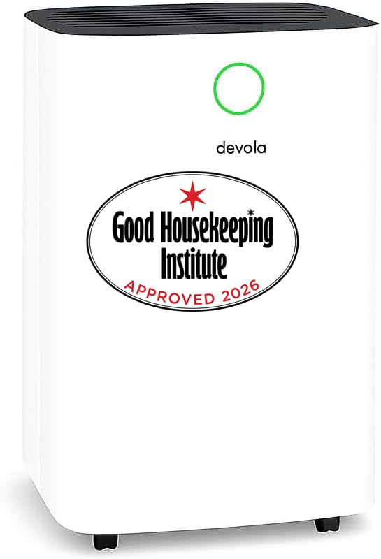 Devola 12L/day Low Energy Dehumidifier, Quiet & Energy Efficient (costs less than 5p per hour) Dehumidifiers for Home, Laundry Drying Dehumidifier, Dust Filter