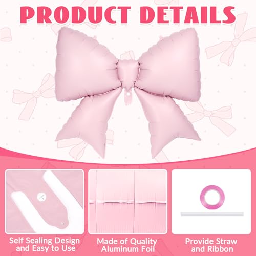 Image of 12 Pcs 18 Inch Heart Balloons and 38 Inch Bow Balloons, Large Foil Bow Heart Balloon Bow Party Decorations for Birthday Baby Shower Valentines Wedding Party