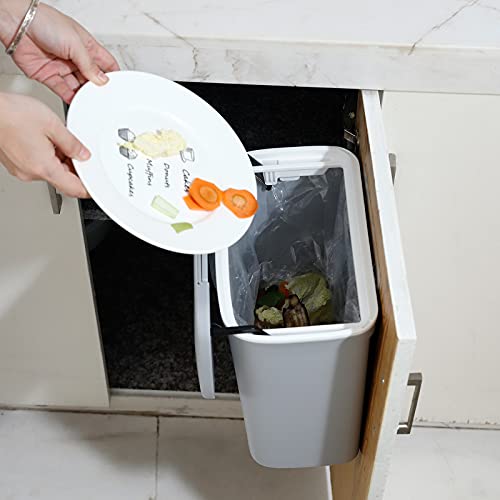 Lunies 2.4 Gal Compost Bin/Hanging Small Trash Can With Lid For Kitchen Cabinet Door/Counter Top/Under Sink/Bedroom/Bathroom/Cupboard Grey #TOP4