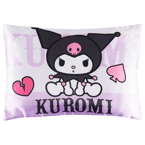 Get Trend Hello Kitty Kuromi Silky Satin Pillowcase 19x26in Officially Licensed Sanrio Smooth Soft Zipped Pillow Covers for Hair and Skin Beauty Kawaii Gifts for Girls Women Teens (Purple Kuromi)