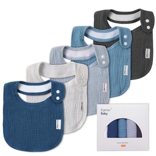 Image of Muslin Bibs for Baby Boys Girls,Organic Muslin Baby Bib for Drooling and Teething,Soft Bandana Drool Bibs 5 Pack