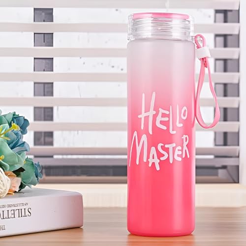 Image of Kids Bottles 400 ml Each Glass Water Bottle, with Leak-Proof Airtight Plastic Lid for Water, Smoothie, Juices - Reusable Glass Food Grade Airtight Travel Drinking Fridge Bottles (Pink 1)