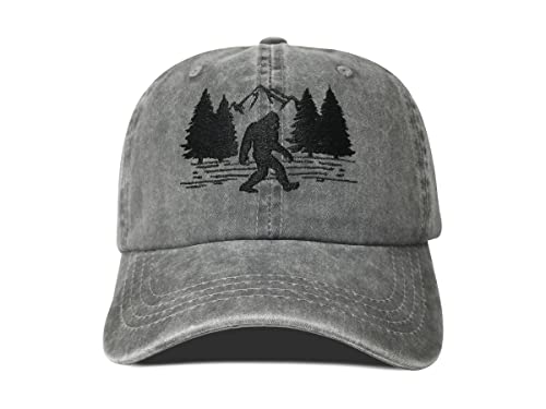 Chapeaux de baseball brodés unisexes Big Foot gris délavé