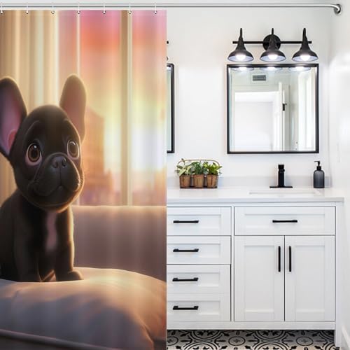 Rideau de douche Bouledogue imperméable en tissu polyester lavable - 5