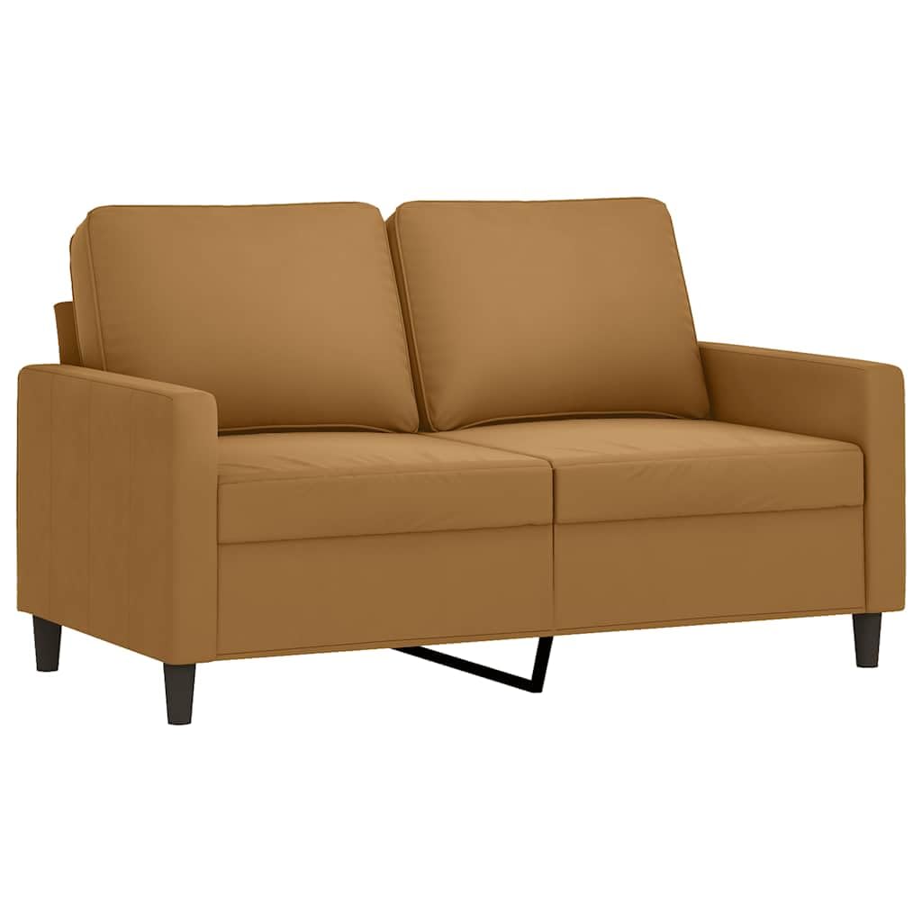 Juego de 4 sofás de terciopelo marrón – Moderno juego de sofá incluye 3 plazas, 2 plazas, sillón y reposapiés con 6 cojines – Elegante conjunto de sofá para salón y salón