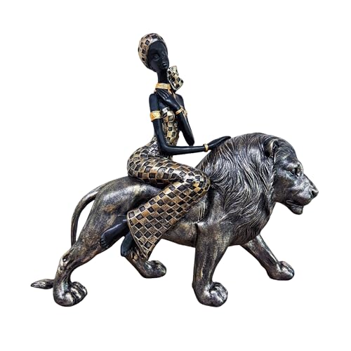 Estatua de Mujer Africana sobre León en Resina miniatura 1