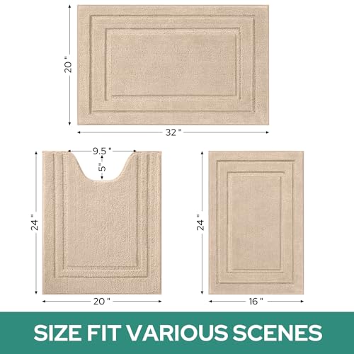 HOMEIDEAS Bathroom Rugs Sets 3 Piece, Super Soft and Absorbent Non Slip Microfiber Toilet Bath Mat with U-Shaped (Beige) by HOMEIDEAS - Used condition - Image 6