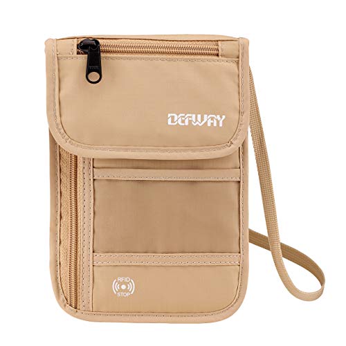 Defway Travel Wallet RFID Blocking Hidden Money Pouch & Neck Passport Holder