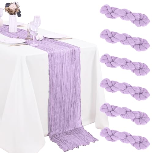 6 Pack Cheesecloth Table Runner 20 x 120 Inch Lavender Boho Gauze Cheese Cloth Table Runners 10 FT Long Rustic Sheer Table Decorations for Wedding Party Baby Bridal Shower Birthday Holiday Home