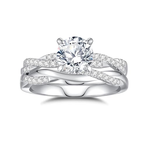 Image of Moissanite Wedding Ring Sets for Women Bridal Ring Set D Color VVS1 Different Cut Engagement Rings S925 Sterling Silver Promise Rings for Wife