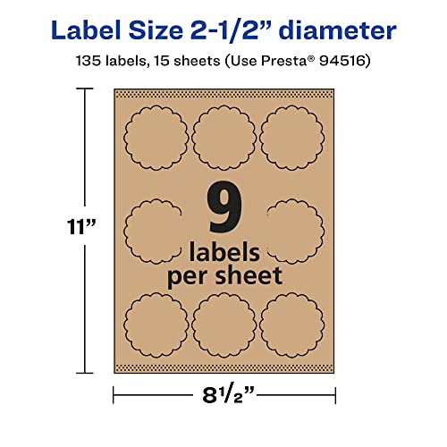 Avery Kraft Brown Round Scalloped Labels with Sure Feed, 2.5" Diameter, 135 Kraft Brown Labels, Print-to-The-Edge, Laser/Inkjet Printable Labels by Avery - Image 5