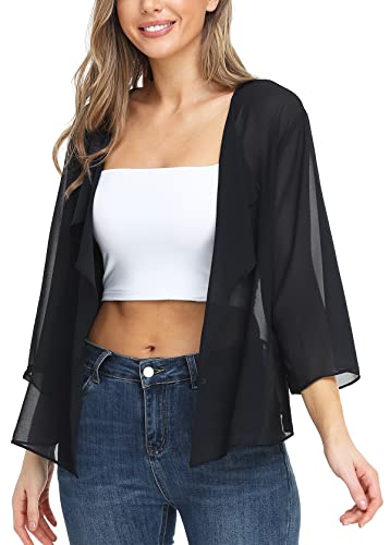 MISS MOLY Women's Bolero Shrug Cardigan Open Front Cover Up Chiffon Sheer 3/4 Sleeve Kimono3
