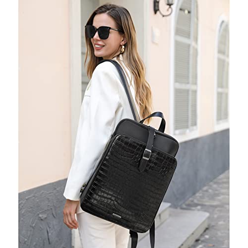 Image of CLUCI Leather Backpack for Women, 15.6 inch Laptop Bag, Large Genuine Work Backpack Travel Back
