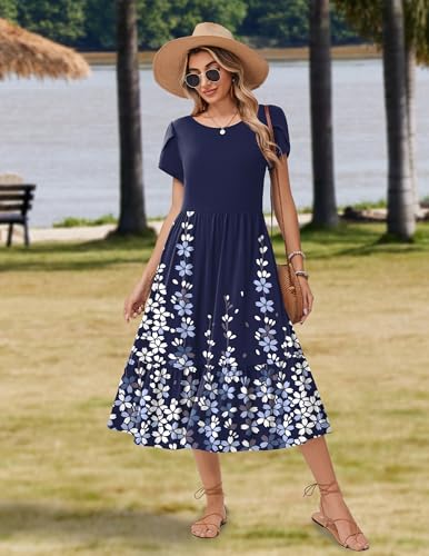 Image of Zeagoo Women Summer Midi A Line Dress Short Sleeve Casual Flowy Tiered Beach Long Sundress with Pockets 2026 Vacation Travel