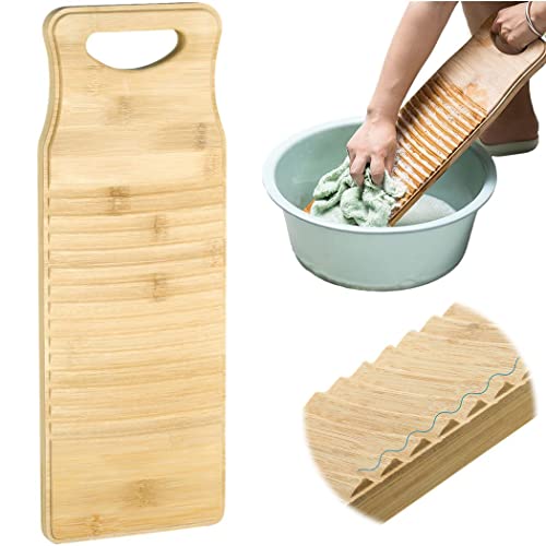 Image of Homaisson Natural Bamboo Washboard for Laundry, Hand Washing Board, Thickened Anti-slip Scrubbing Washboard for Small Washing Jobs, Hanging Washboard 40x15cm/15.7x5.9in