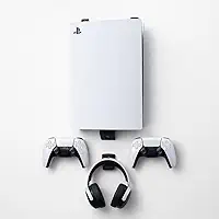 Suporte de Parede para PS5 com Porta Controle e Headset, Organização Gamer, Fixação Segura, Joystick Compatível com PS5 Padrão, Slim, Digital e Pro, Bucha e Parafuso TimeClick
