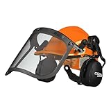 COOLJOB 3 in 1 Chainsaw Helmet with Metal Mesh Face Shield, Adjustable Ear Muffs for Hearing Protection, Orange