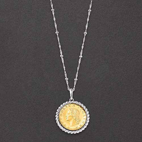 Ross-Simons Italian Genuine 20-Lira Coin Pendant Necklace In Sterling Silver. 18 Inches #TOP5
