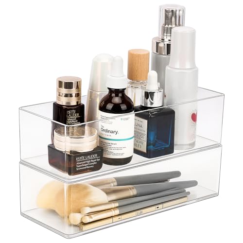 JessLab Schubladen Organizer, Acryl Make-up Organizer Kosmetik Aufbewahrung Schmuck Display für Schreibtisch Kleiderschrank Badezimmer Waschtisch Arbeitsplatte Transparent (1+1 Compartment)