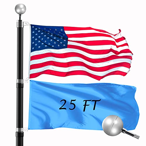 Wphold 25Ft Telescopic Flag Pole Kit, Extra Thick Telescoping Flag Poles, Black Heavy Duty Flag Poles For Outside House Inground With 3X5 American Flag, Flagpole For Yard, Residential #TOP4