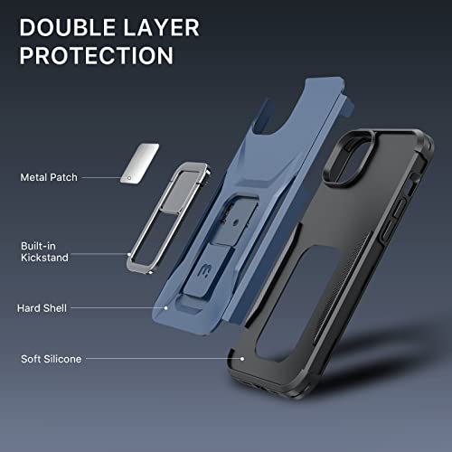 Mybat Pro Stealth Series Phone Case For Iphone 14 Plus Case With Stand 6.7",Support Magnetic Car Mount, Heavy Duty Military Grade Drop Protective Rugged Bumper Armor Covers(Blue) #TOP1