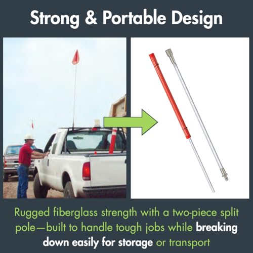 Checkers Heavy Duty Powered Collapsible Quick Disconnect 12\" Orange with White X Warning Whip Safety Flag with 10\' Pole - Industrial Safety Flags for Trucks, Mining - Made in the USA - FS10XL-SPQD-O