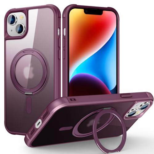 Image of Compatible with iPhone 14 Plus Case with Stand 6.7 inch,Wine Red | Matte Translucent Phone Case for iPhone 14 Plus,360 Magnetic Ring Stand,Compatible Mag-Safe,Military Grade Protection