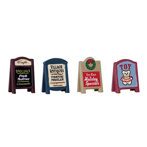 Lemax - Set of 4 Village Signs - Polyresin - Tabletop Decoration - Multicolor - Spring, 1.34" H x 3.62" W x 0.55" D
