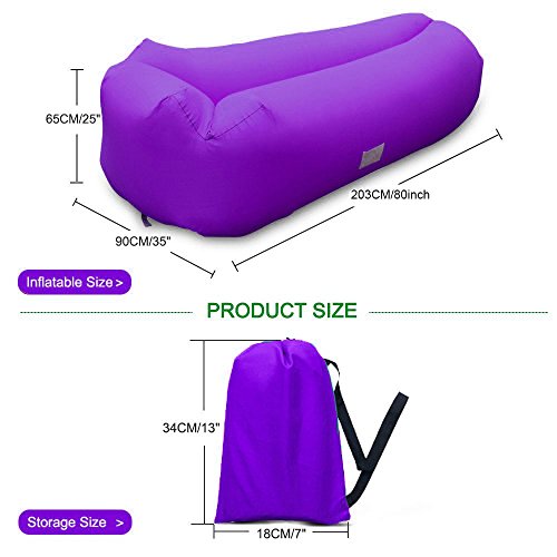 BNY Inflatable Lounger Chair Sofa Bed Air Sofa Sleeping Bag Couch for Beach Camping Park BBQ Music Festivals (Purple)