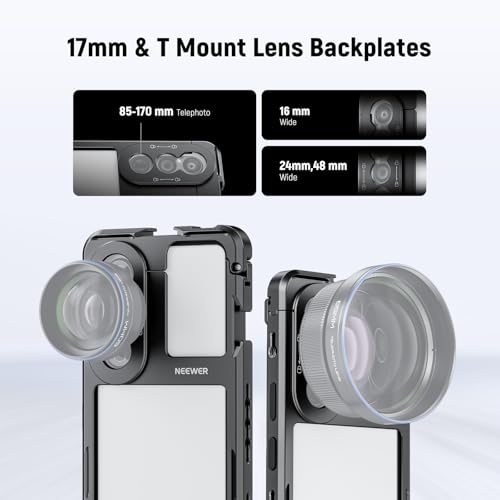 Image of NEEWER Xperia 1 V Cage, Quick Release Video Rig Case Phone Stabilizer Holder for Recording Filming, 67mm Filter Adapter, 17mm Lens Backplate, T Mount Lens Backplate Compatible with Moment Sony, PA087