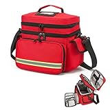 DZTSMART Doppelschicht Medizinische Tasche,Leere Tasche, Notfalltasche,Tragbar Reiseapotheke für Medizinflasche, Vitamine, Medizinisches Zubehör, Rot