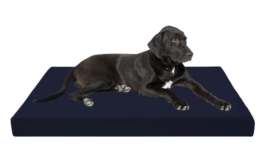 Laam linen Luxury Dog Bed Mattress 100% Waterproof Cover Bed Orthopaedic Soft and Quality Pet Bed Cushion Memory Foam Dog Bed with Washable & Removable Zipped Cover (Medium (90 x 60 x 5cm), Navy)