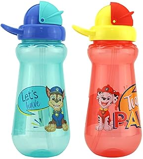 HOVUK® Paw Patrol 2Pk Blue and Red Straw Sipper 340ml Drinking Water Plastic Bottle for Unisex Kids Boys Girls 6+Months