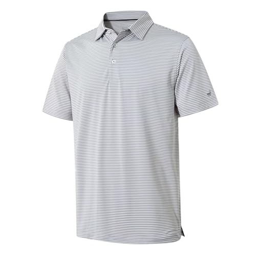 Image of Mens Golf Shirt Moisture Wicking Dry Fit Performance Sport Short Sleeve Striped Golf Polo Shirts for Men