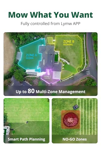 Lymow One Robotic Lawn Mower for Large Yards up to 1.73 Acres, Handles 45° (100%) Slopes, RTK-VSLAM Navigation, AI Obstacle Avoidance, Multi-Zone Mapping, Cut Height 1.2 to 4\" (Not One Plus)