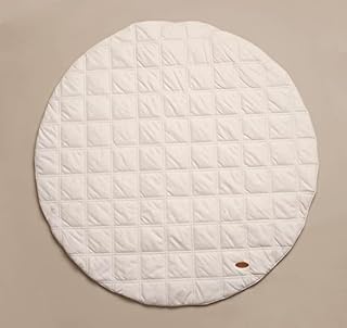 MiniDream Round Baby Playmat, Round Activity Play Mat with Storage Bag, 100% Organic Cotton Lining, Foldable and Machine Washable, 100 x 100cm, Beige
