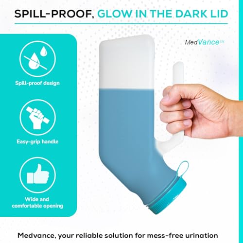 Medvance Urinals For Men 1000Ml With Glow In The Dark Spill Proof Pop Cap Lid, Plastic Pee Bottles For Men thumb #3