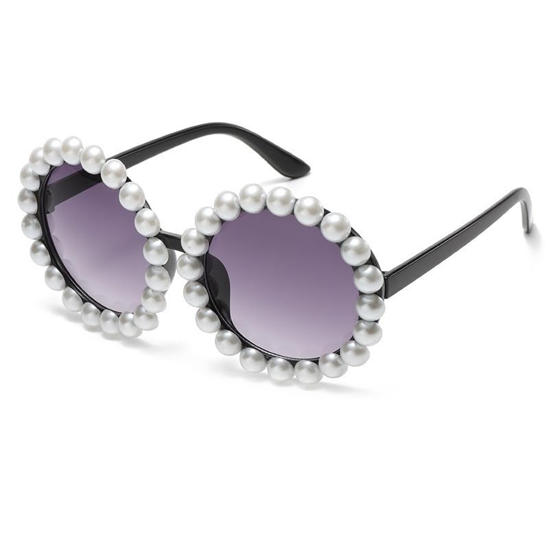 MIPPO Fashion Flower rim big round rhinestone Sunglasses Sweet Women Summer Ladies freshness beauty beach vacation pearl and daisy | NO.1840 White frame full of pearls |-image-29