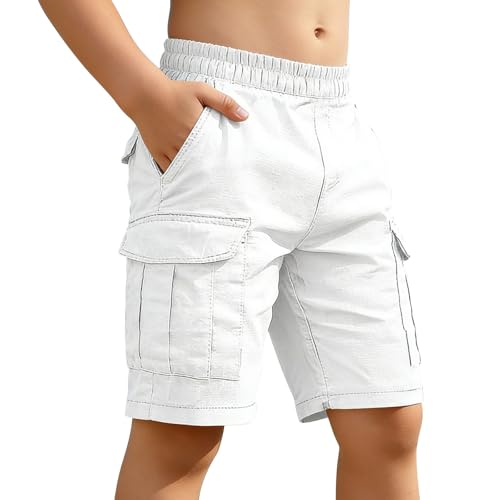 New Summer Style Boys' Trousers Fashionable Work Pants for Medium and Large Children. Short Pants (White, 7-8 Years)