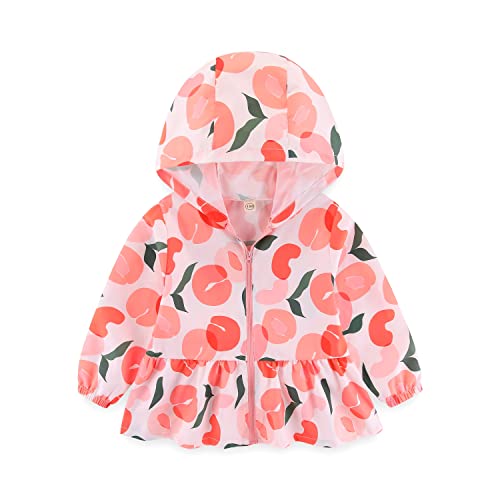 Feidoog Toddler Baby Girls Uv Protection Hoodie Upf 50+ Sun Protective Jacket Cartoon Outerwear Zipper Jackets Coat,Peach,2-3T #TOP23