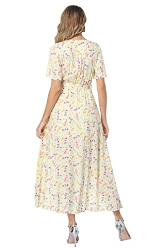 Image of VintageClothing Women's Wrap V Neck Floral Summer Dresses High Low Maxi Casual