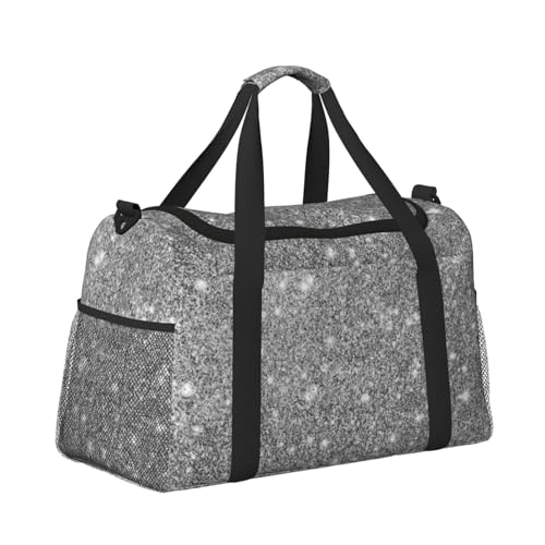 Silver Glitter Sparkles Large Travel Duffle Bag – Durable Polyester Weekender with Hand Carry & Shoulder Strap for Sports & Outdoor3