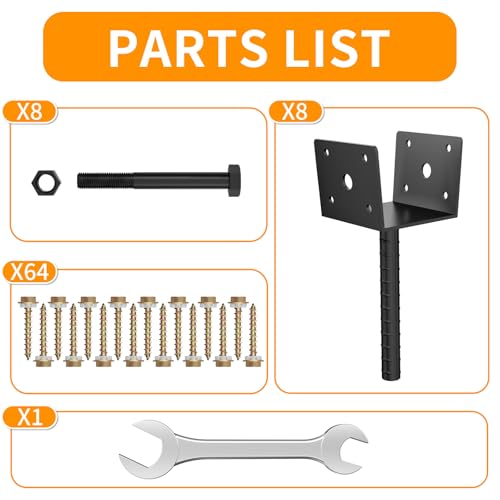 AOSTD 4x4 U Shape Fence Post Holder,8 Pack, Heavy Duty 13-GA Steel,Concrete Post Anchor Brackets,Rust-Proof Black Powder-Coated Railing Post Base for Support Deck,Including Screws - Thumbnail 5