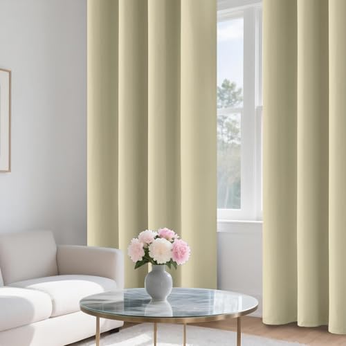 Image of COSVIYA 100% Light Cream Blackout Curtains for Kids Room 52 Inches Length