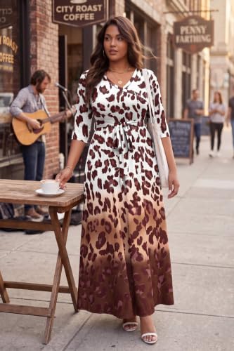 Image of Runwind Plus Size Dress for Women - 3 /4 Sleeve V Neck Maxi Dresses for Women (XL-6XL)