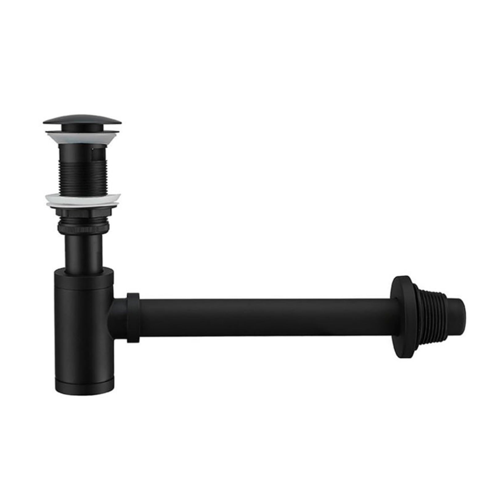 Sifone a Bottiglia Rotonda in Ottone con Scarico a Scomparsa, Kit Tubo di Scarico sifone for lavabo Regolabile in Altezza (Nero) (Color : Pop-up with Overflow)