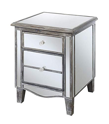 Convenience Concepts Gold Coast Park Lane Mirrored End Table, Weathered Gray / Mirror