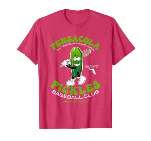 Pensacola Pickles Minor League Retro Baseball Team T-Shirt, Men, Red Heather, Large