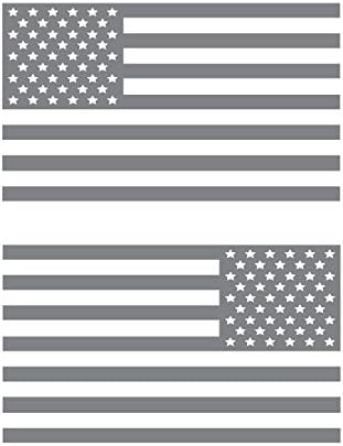 USA Subdued Single Color American Flag 50 Stars 2 Vinyl Die-Cut Decals - Includes Standard and Reversed Designs - Medium - Gray